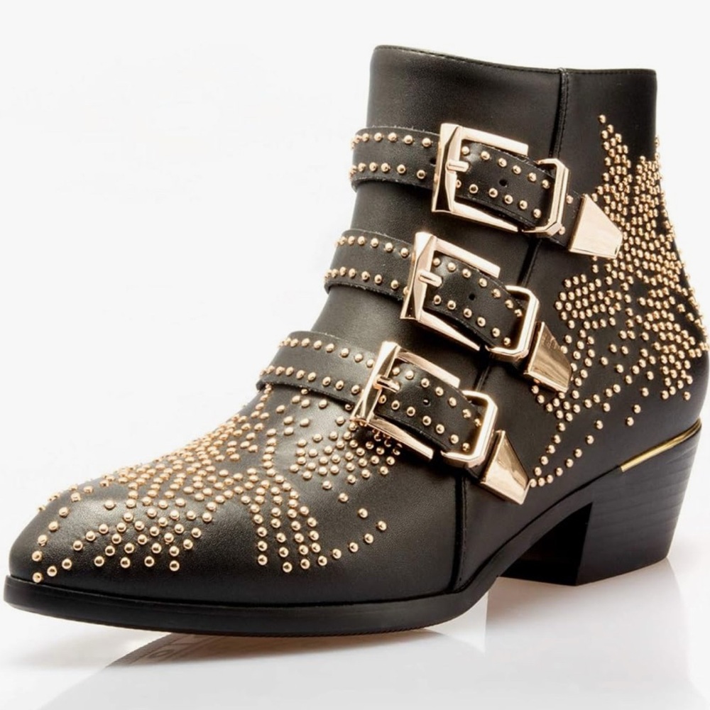 Black and Gold Studded Ankle Boots